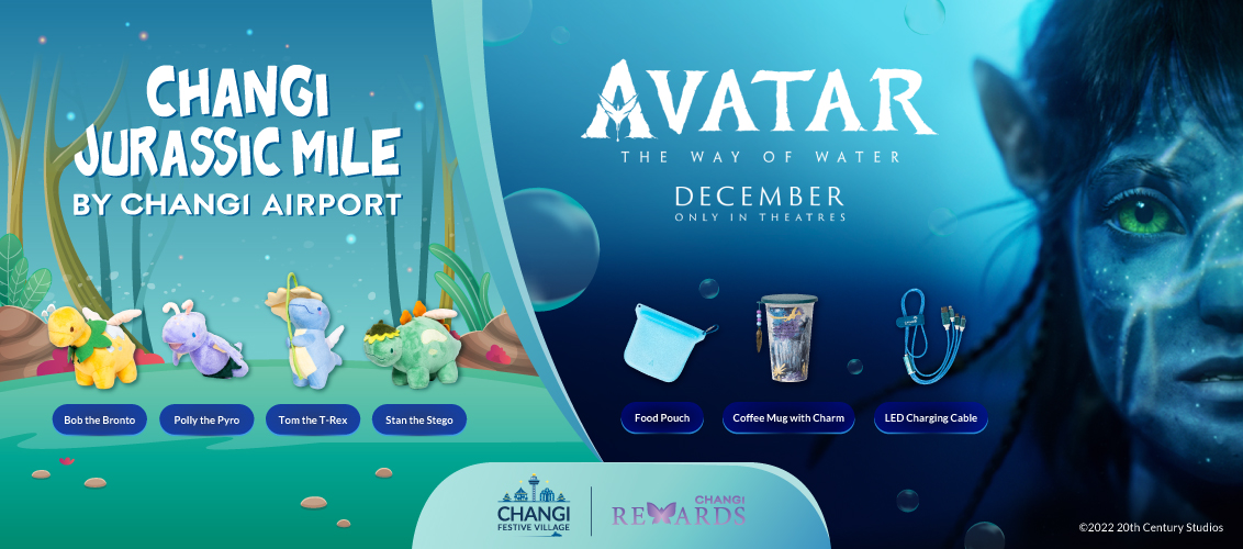 Dapatkan merchandise eksklusif dari Changi, Avatar: The Way of Water saat Anda berbelanja di Changi Airport dan Jewel Changi Airport