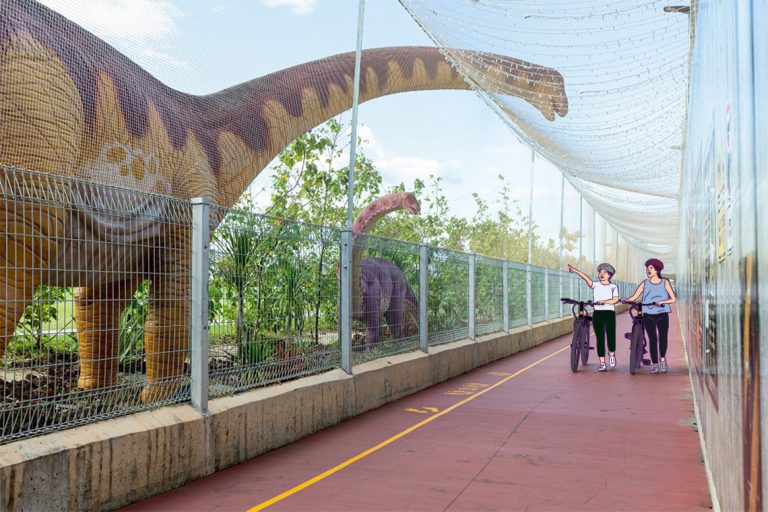 Jurassic Mile di Changi Airport Connector adalah tempat yang tepat untuk menghabiskan waktu bersama keluarga sekaligus berolahraga ringan bersama dinosaurus